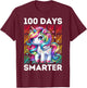 100 Days Smarter Kids 100th Day of School Rainbow Unicorn T-Shirt - T-Shirt | Maroon