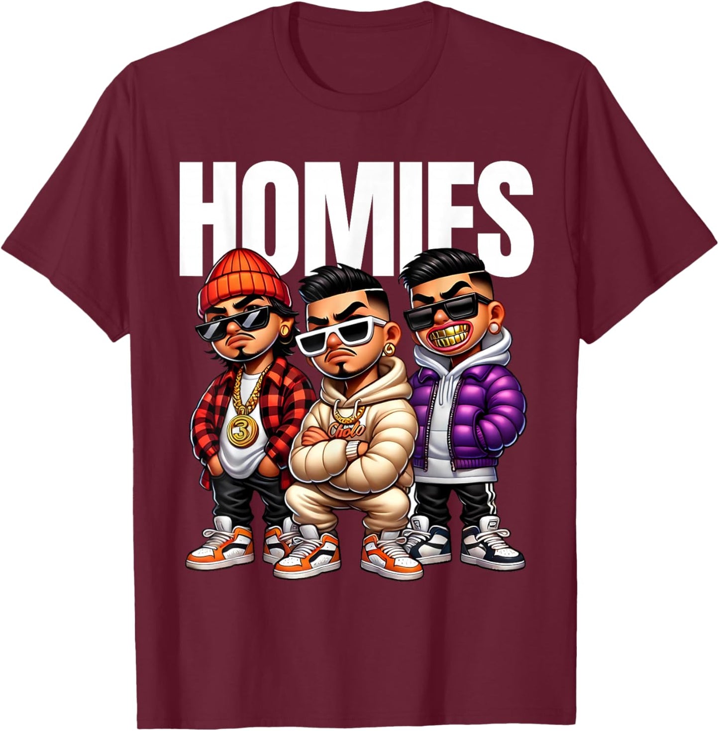 Cool Urban Cholo Cultura Chicano Latino Mexican Pride Homies T-Shirt - T-Shirt | Maroon