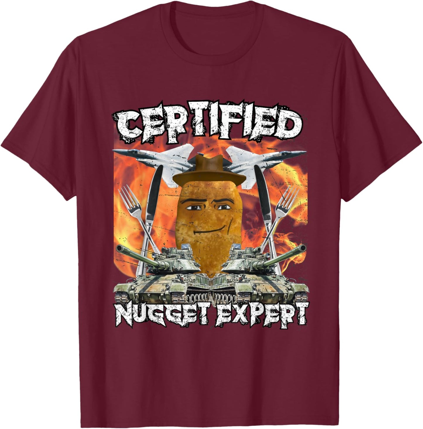 Cowboy-Meme mit Chicken Nugget Man Face T-Shirt - T-Shirt | Maroon