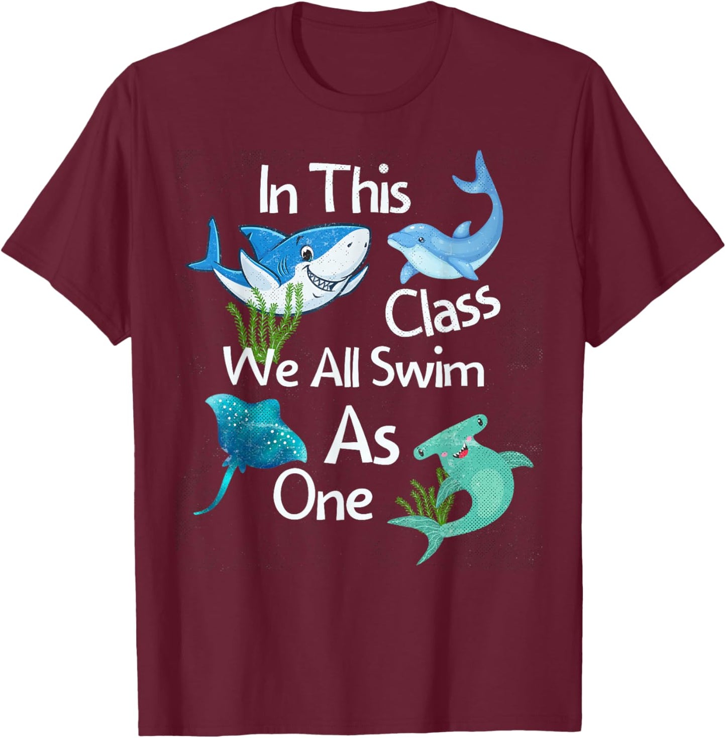 Back To School Shark Ocean Life Inclusive Elementary Teacher T-Shirt - T-Shirt | Maroon