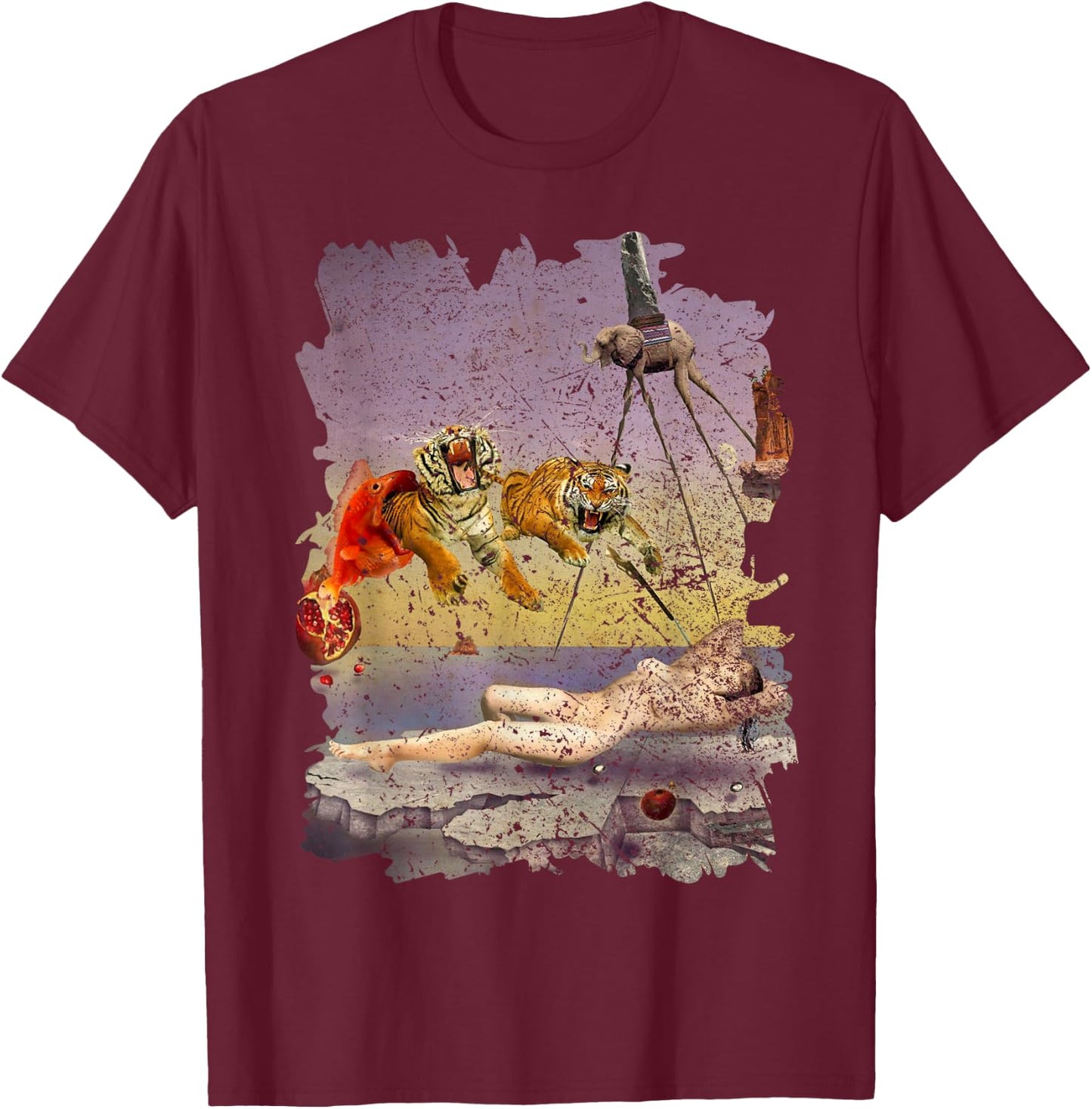 Dream Caused by the Flight of a Bee Famous Painting By Dali T-Shirt - T-Shirt | Maroon