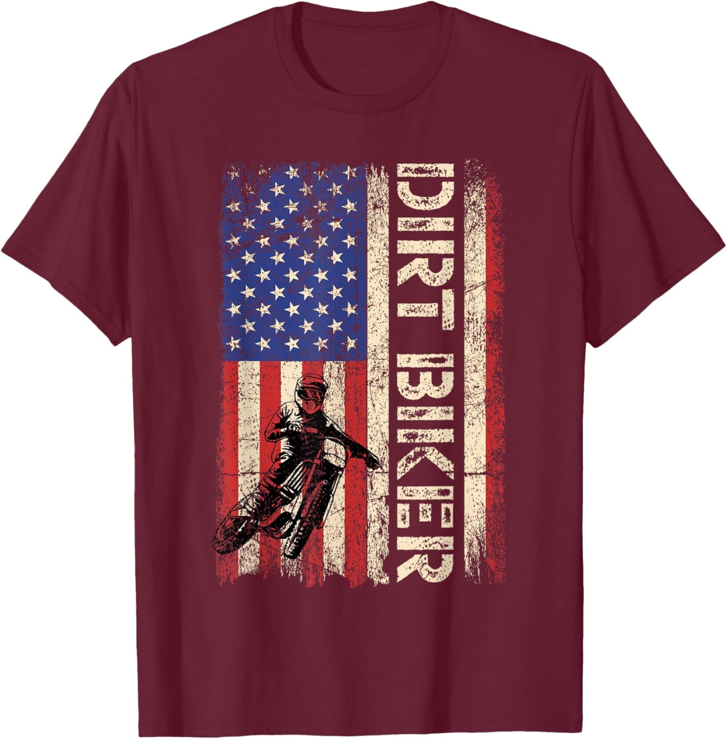 Dirt Bike American USA Flag Motocross Biker 4th of July Men T-Shirt - T-Shirt | Maroon