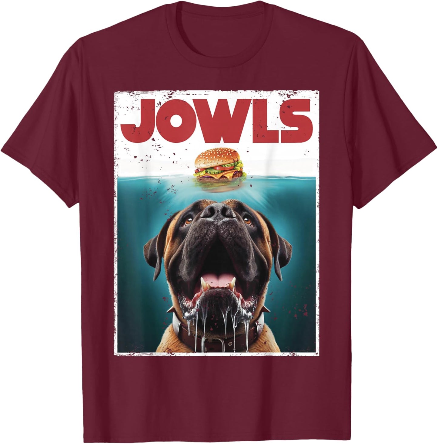 Cute English Mastiff Jowls Burger, Bullmastiff, Dog Mom, Dad T-Shirt - T-Shirt | Maroon