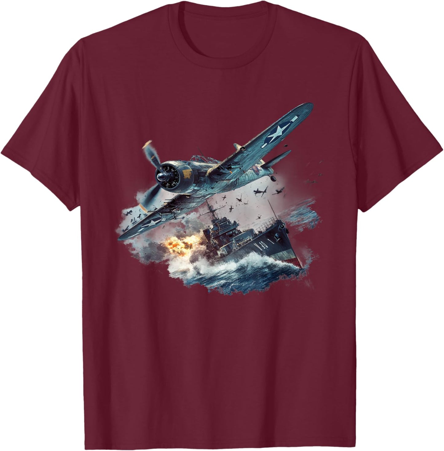 Military F&L Design Co. Ww2 Battleship Fighter Planes Naval Warfare T-Shirt - T-Shirt | Maroon