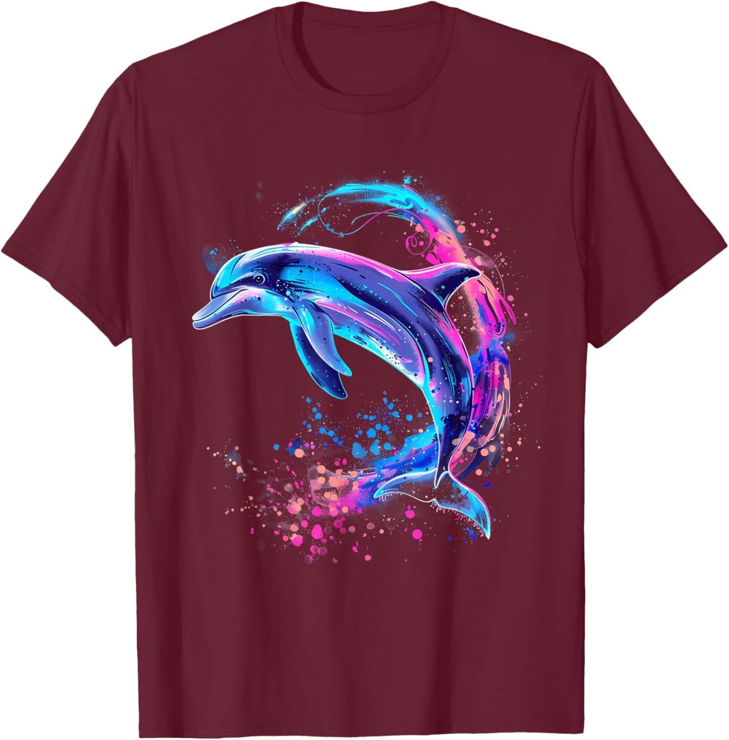 Dolphin Ocean Sea Animal Lover Artwork Sea Ocean Dolphin T-Shirt - T-Shirt | Maroon