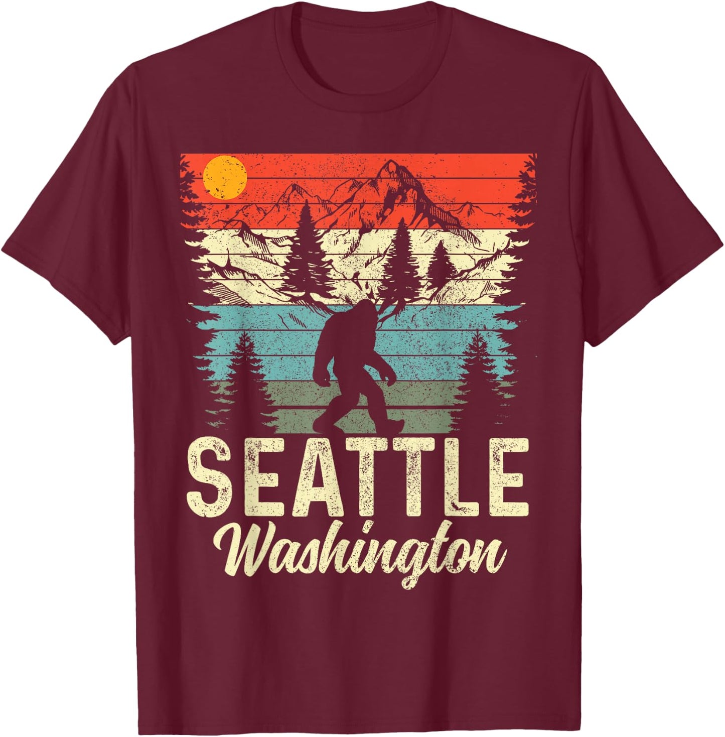 Seattle Washington PNW Bigfoot Vintage Pacific Northwest T-Shirt - T-Shirt | Maroon
