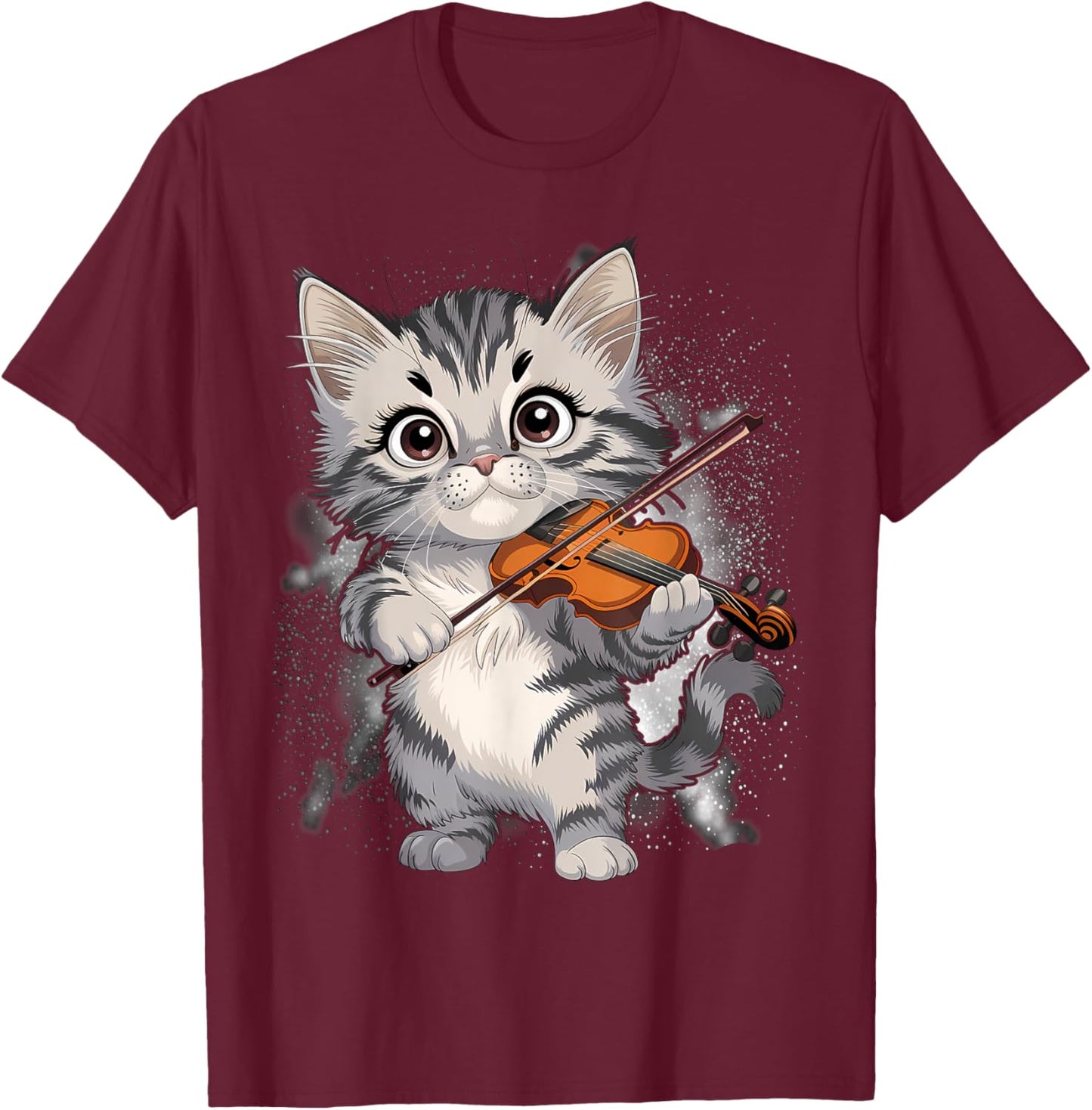 Funny Orchestra Musician Violinist Cute Cat Playing Violin T-Shirt - T-Shirt | Maroon