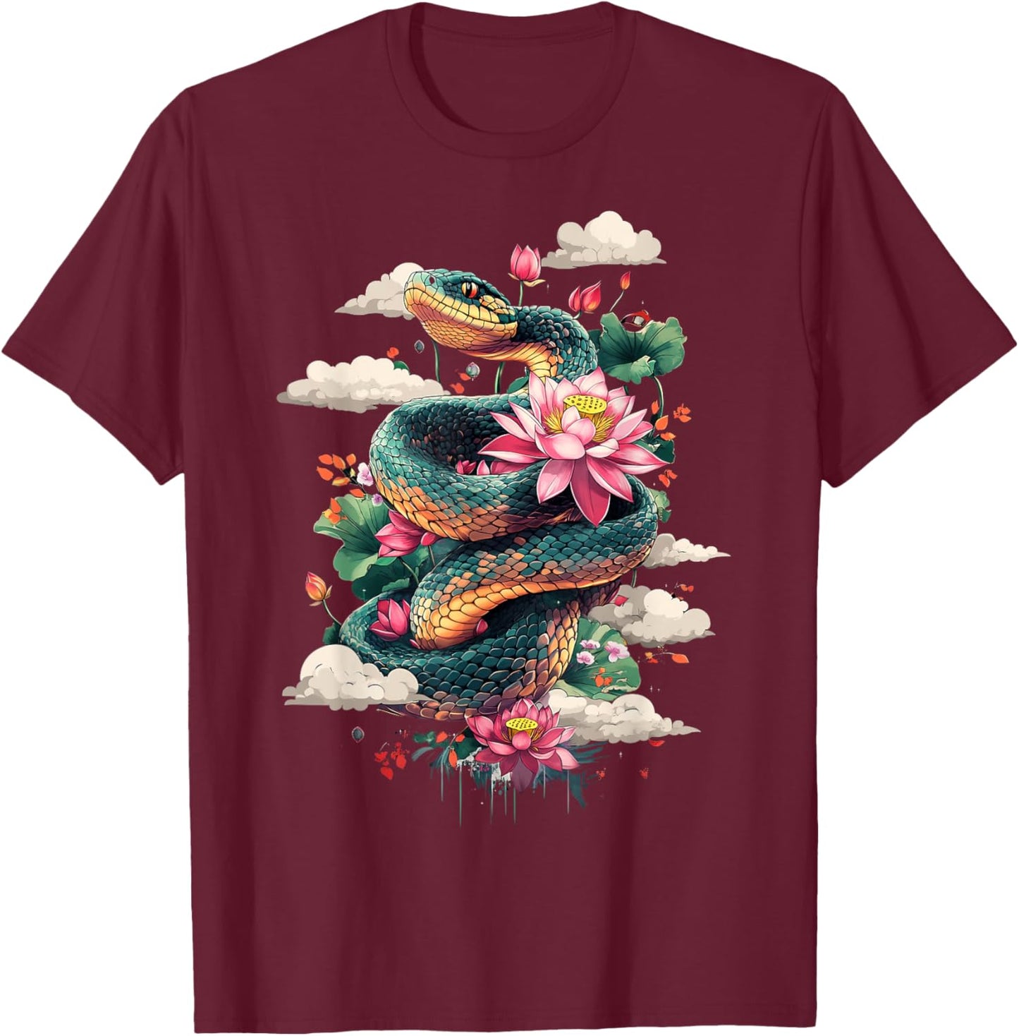 Year Of The Snake 2025 Cool Snake Graphic Art T-Shirt - T-Shirt | Maroon