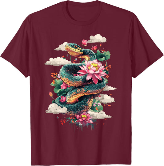 Year Of The Snake 2025 Cool Snake Graphic Art T-Shirt - T-Shirt | Maroon