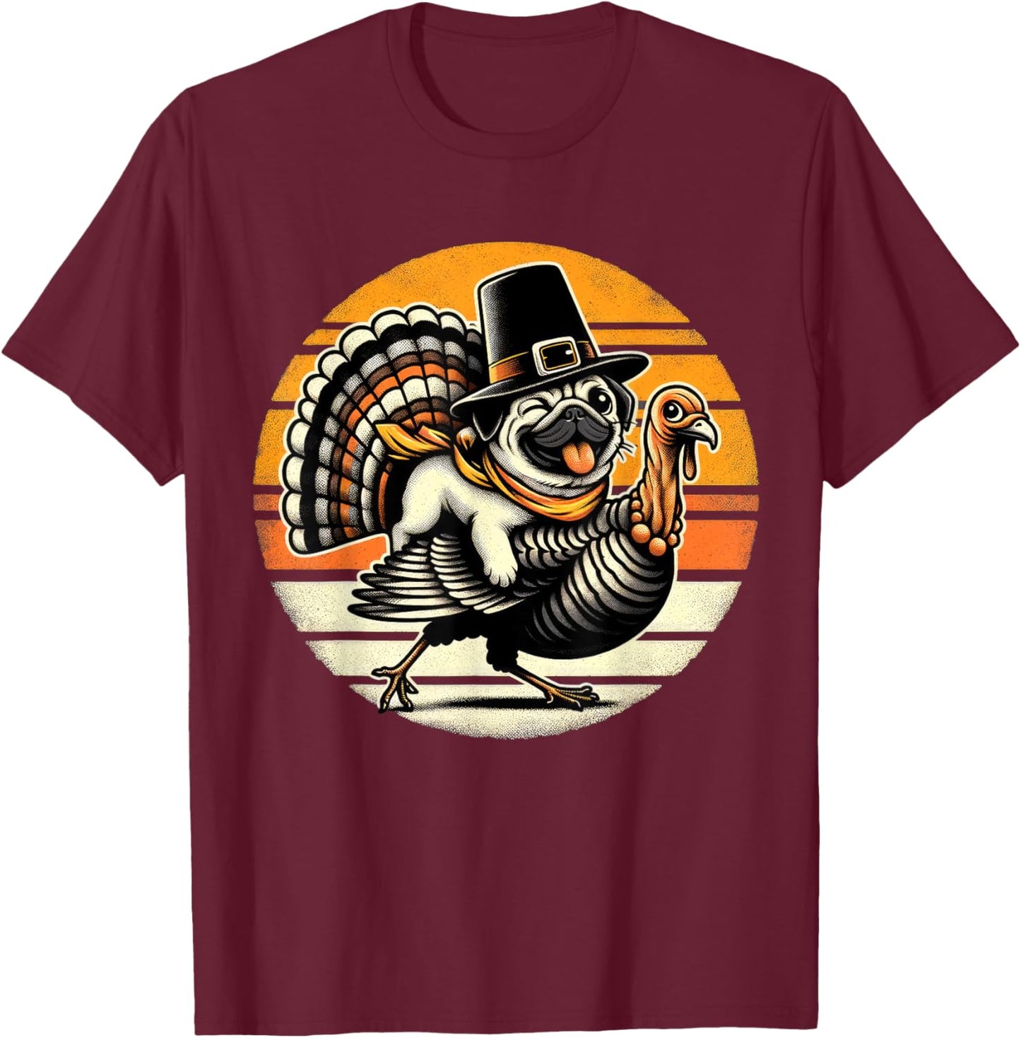 Thanksgiving Pug Pilgrim Gifts Men Pug Dog Lover T-Shirt - T-Shirt | Maroon
