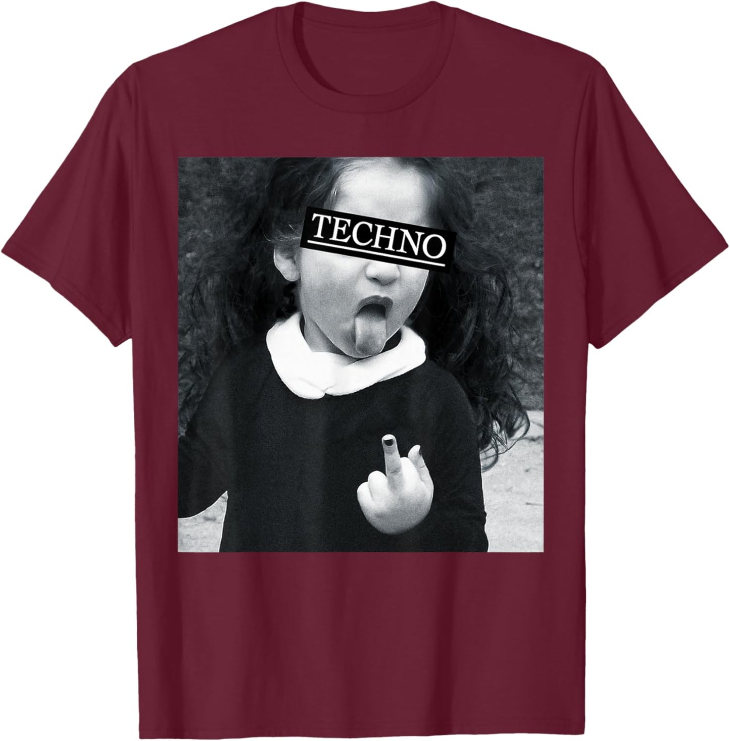Techno Child with Tongue & Middle Finger Raver Rave Fun T-Shirt - T-Shirt | Maroon