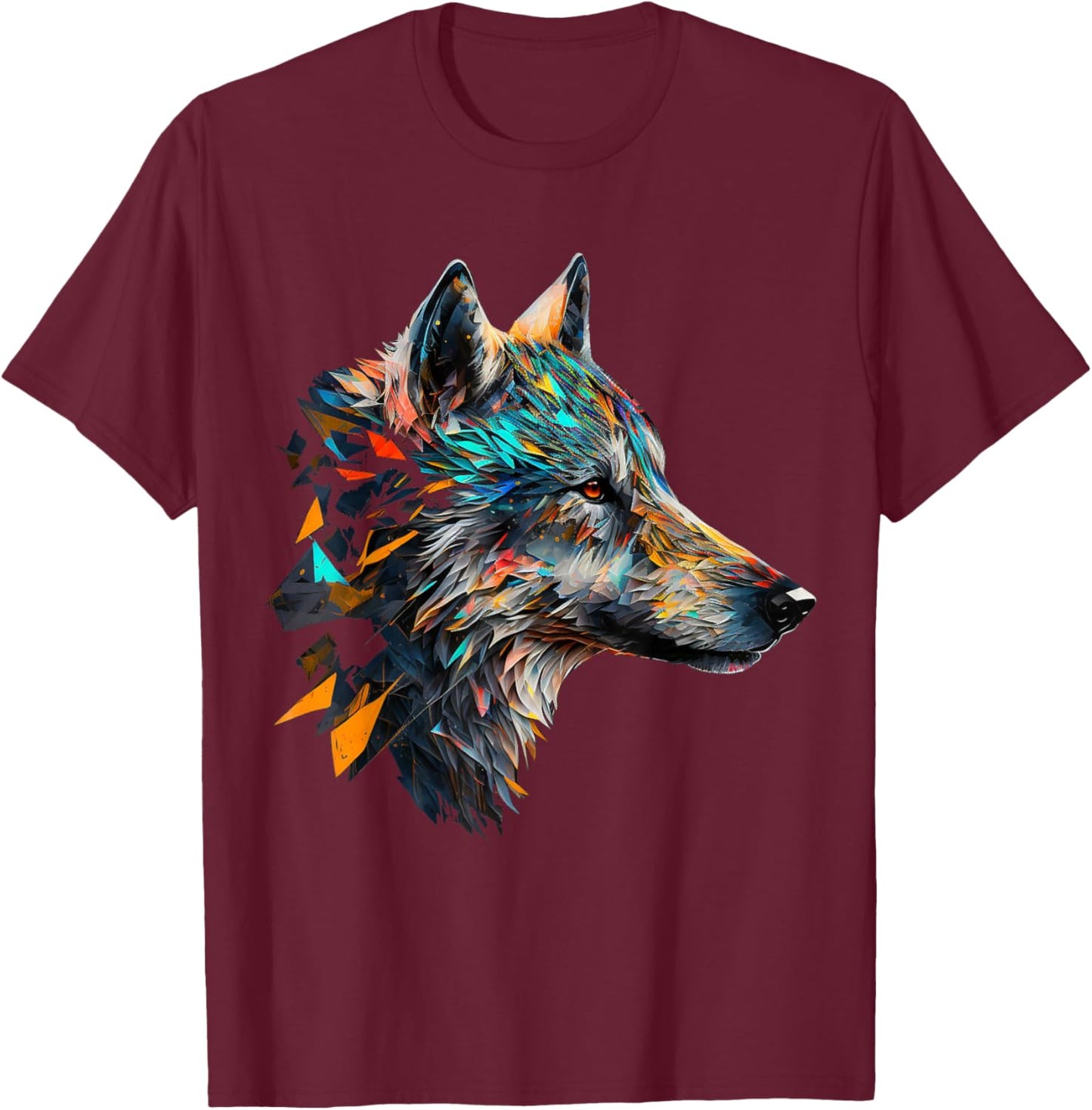 Wolf Colourful Animal Print Artwork Polygon Wolf T-Shirt - T-Shirt | Maroon
