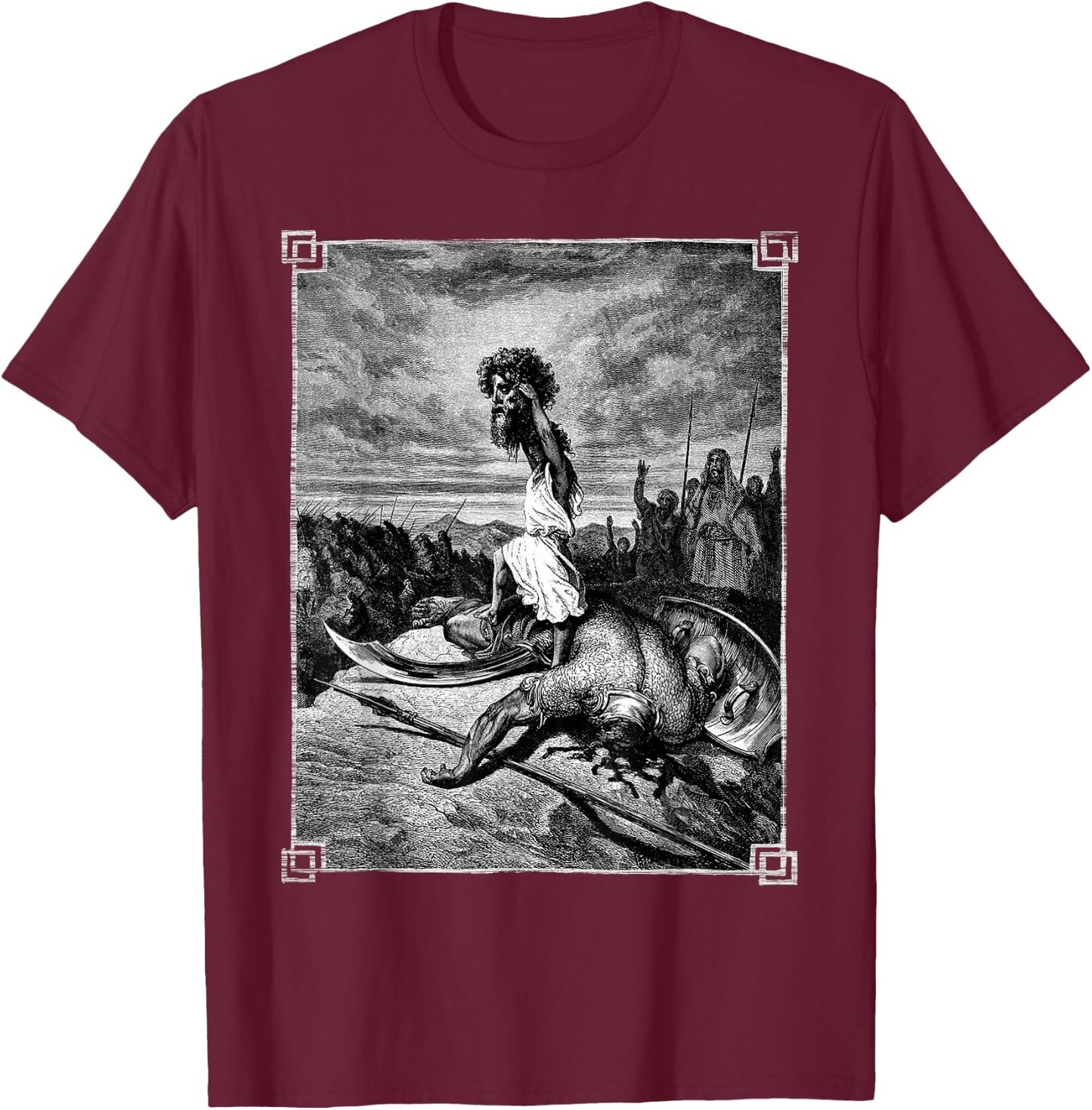 David slays Goliath Bible art Occult Gothic Medieval Grunge T-Shirt - T-Shirt | Maroon