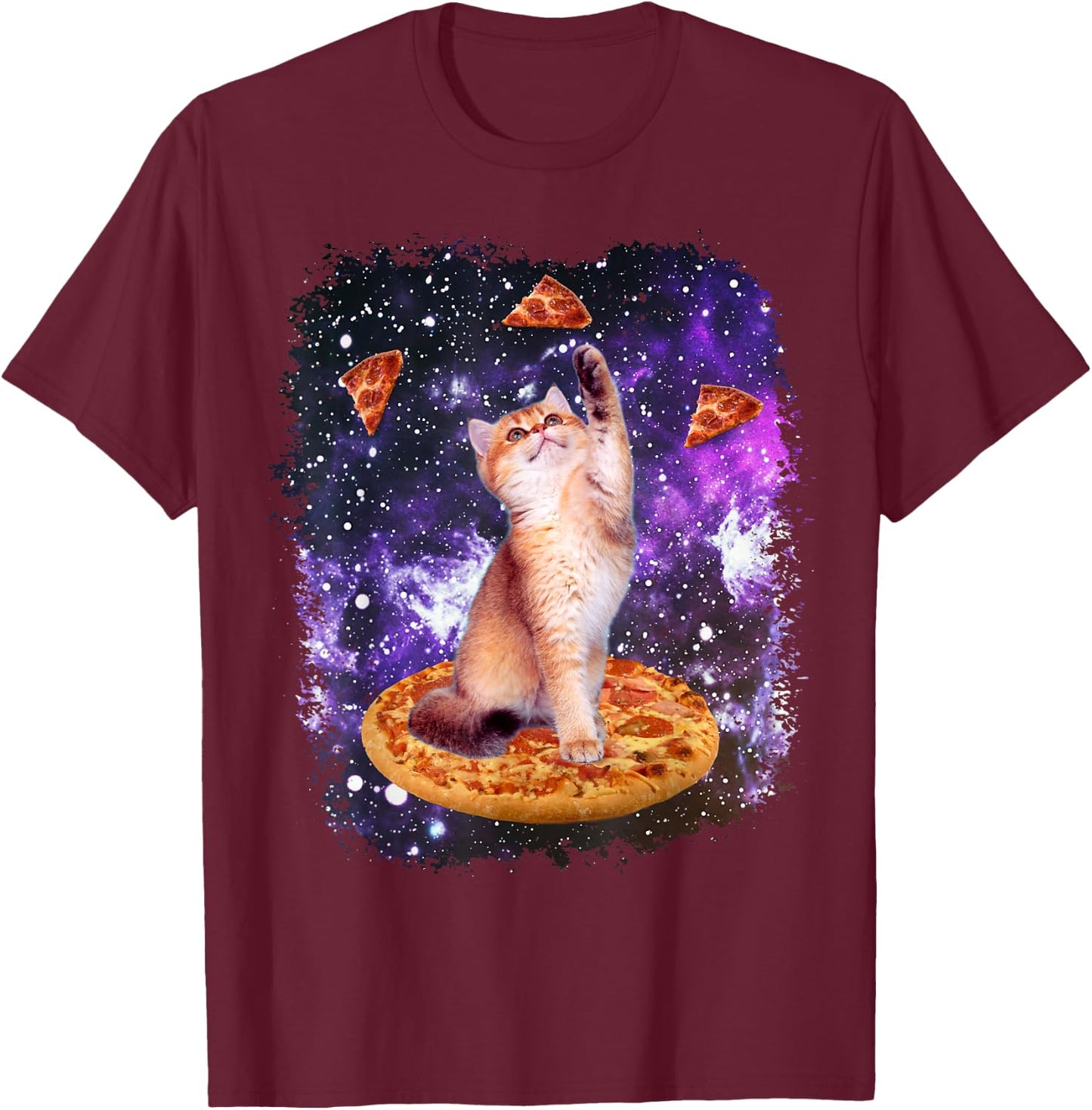 Space Cat Pizza Cat Galaxy Cute Kitty In Space Pizza Lovers T-Shirt - T-Shirt | Maroon