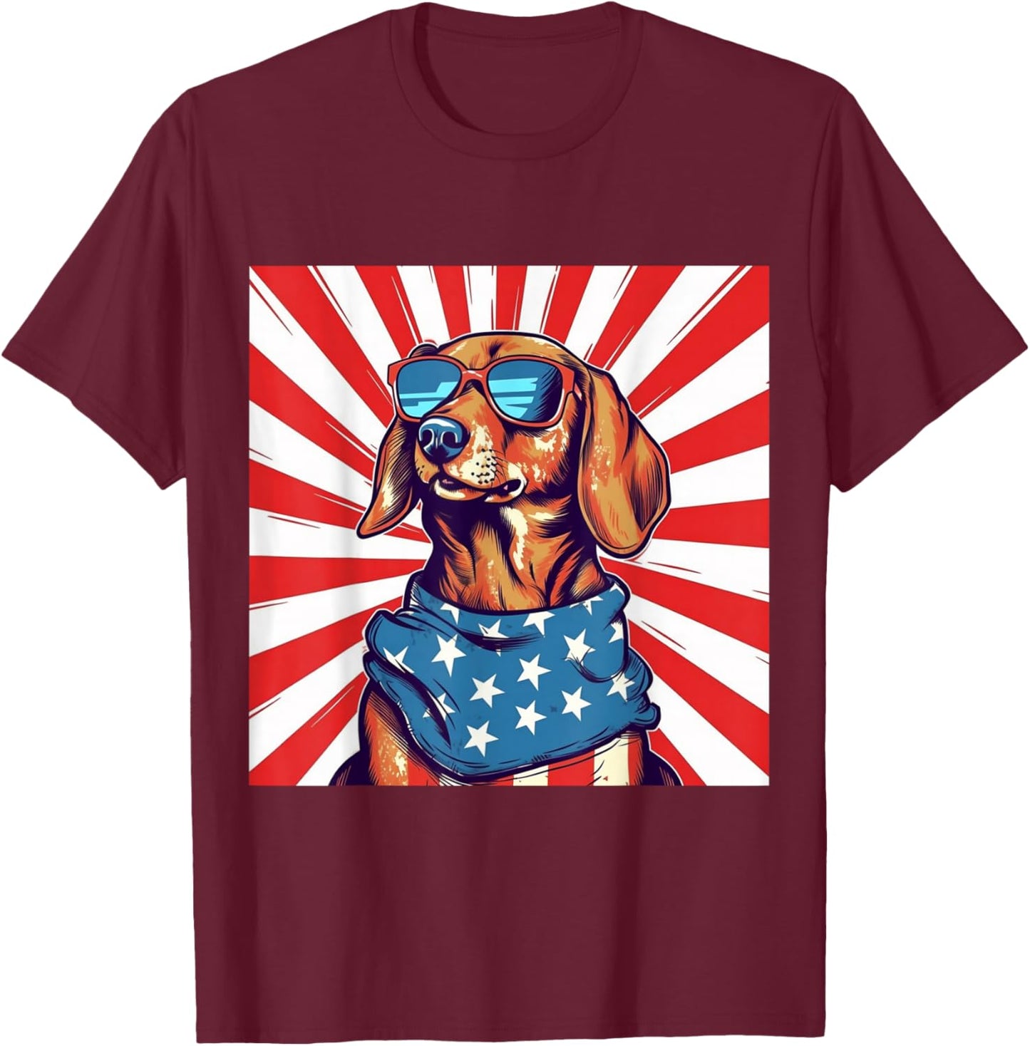 4th of July Funny Dachsund Weiner Dog Weenie USA America T-Shirt - T-Shirt | Maroon
