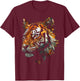 Tiger Artwork Autumn Leaves - Zoo Animal Tiger T-Shirt - T-Shirt | Maroon