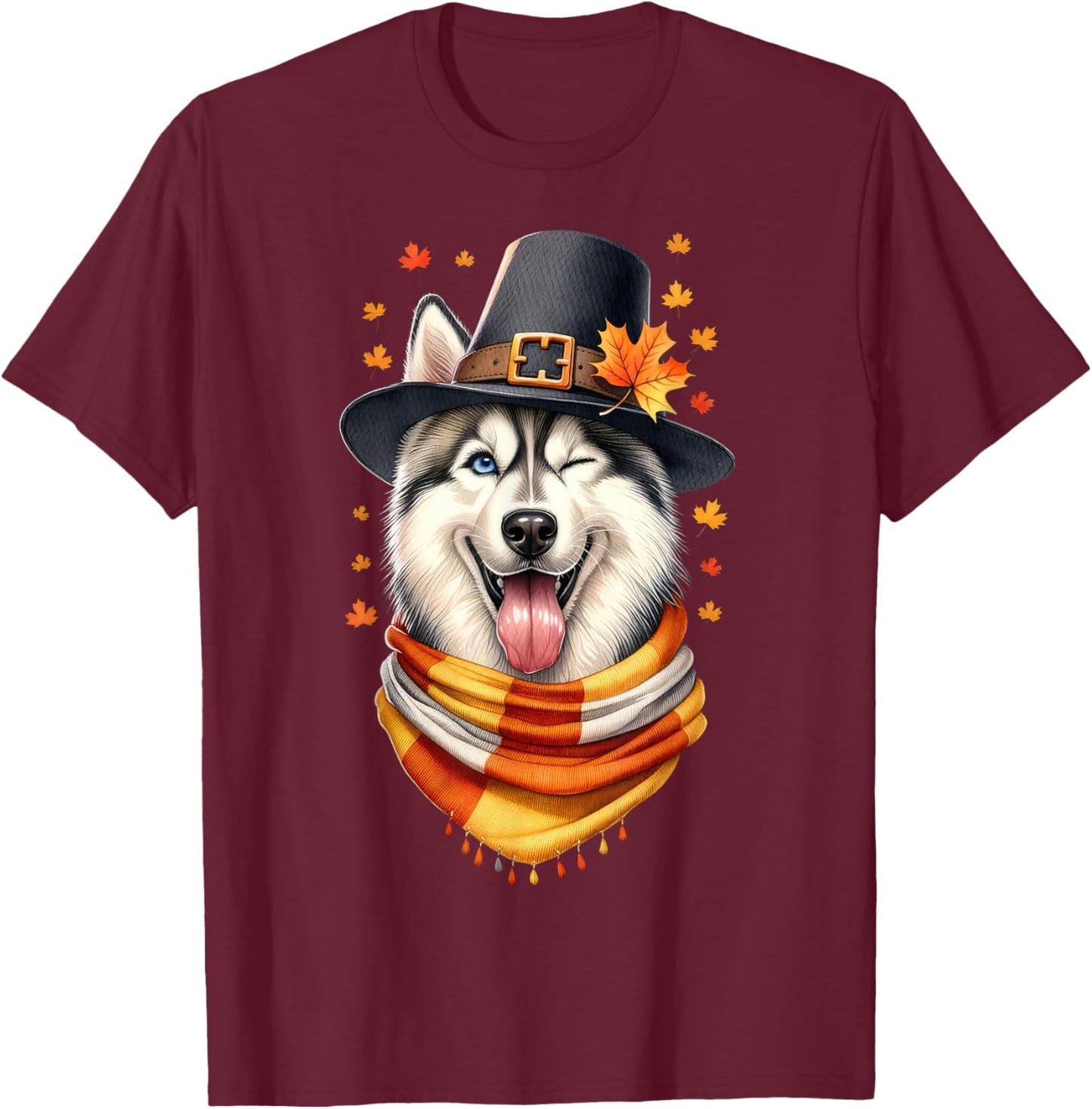 Siberian Husky Pilgrim Thanksgiving Gifts Women Men Girl Boy T-Shirt - T-Shirt | Maroon