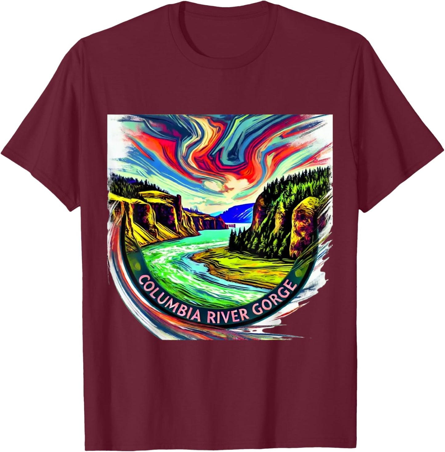 Columbia River Gorge artsy T-Shirt - T-Shirt | Maroon