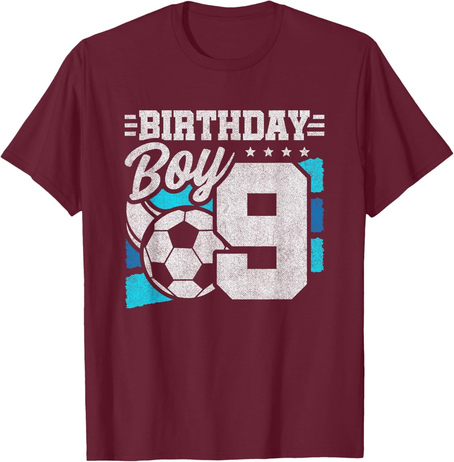 Soccer Birthday Party - 9 Year Old Boy - 9th Birthday T-Shirt - T-Shirt | Maroon