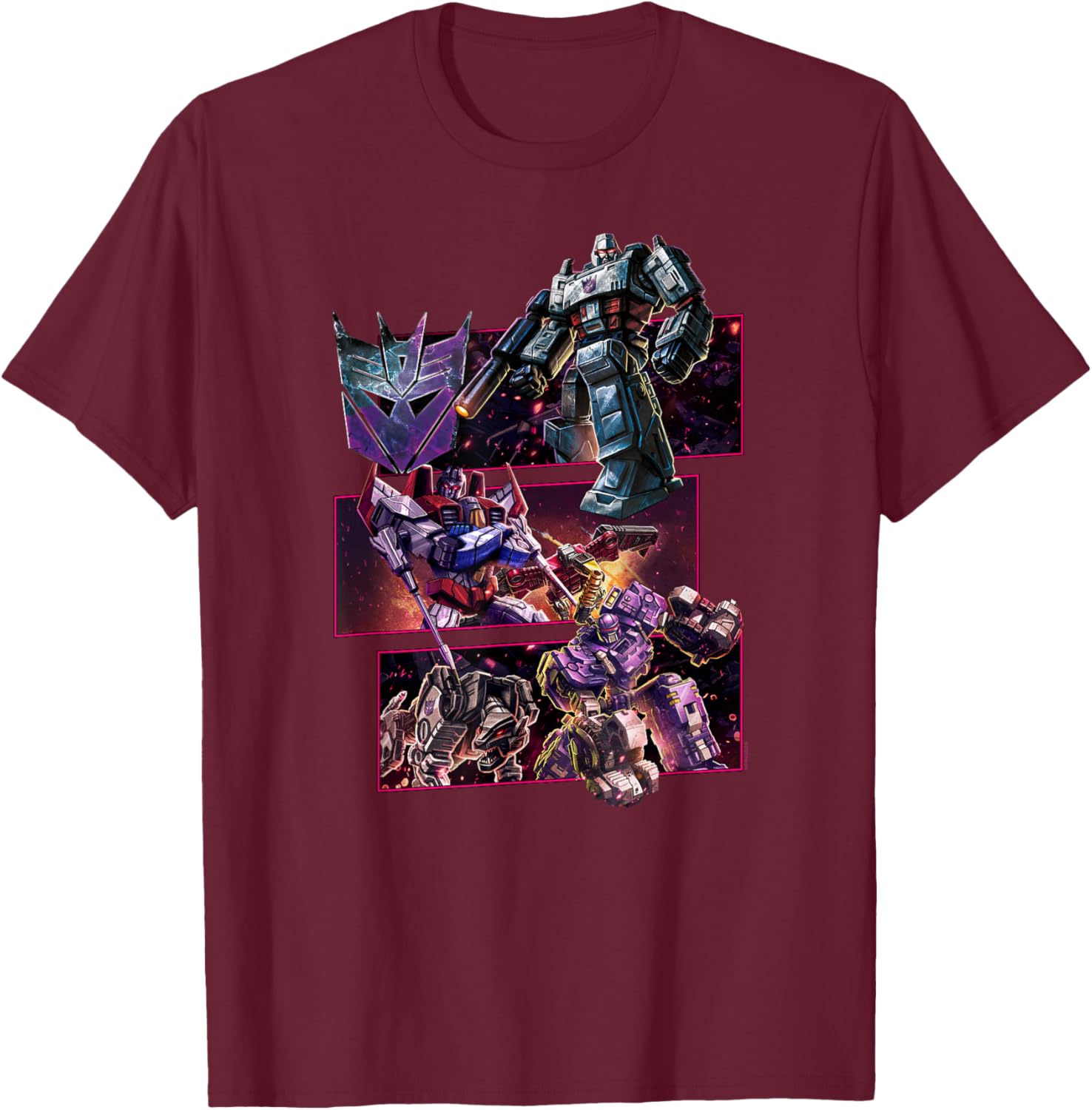Transformers: War For Cybertron Decepticon Panels T-Shirt - T-Shirt | Maroon