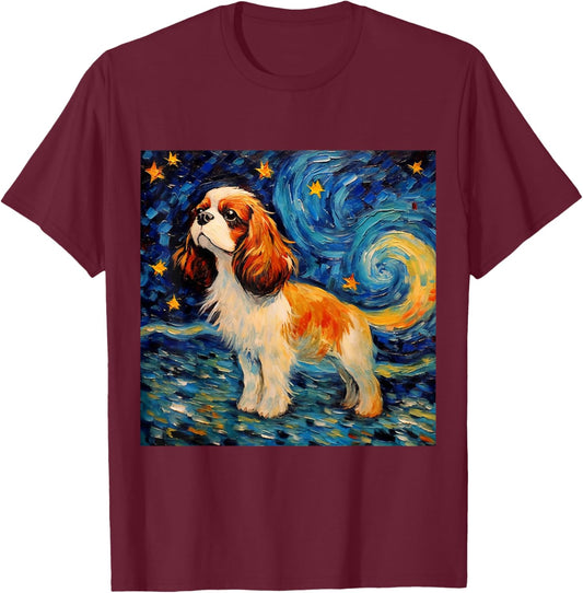 Cavalier King Charles Spaniel Starry Night T-Shirt - T-Shirt | Maroon