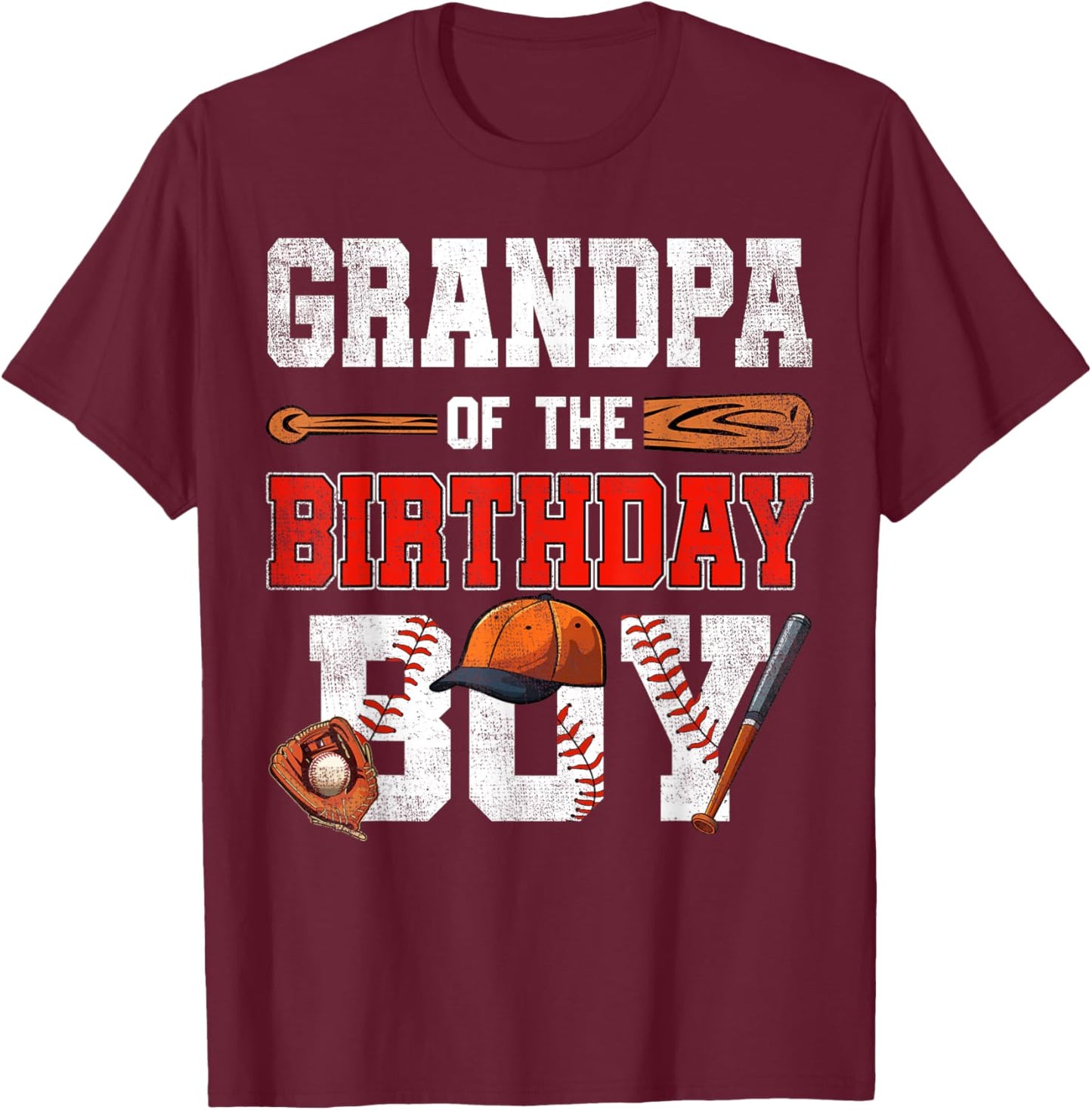 Grandpa Of The Birthday Boy Baseball Bday Family T-Shirt - T-Shirt | Maroon