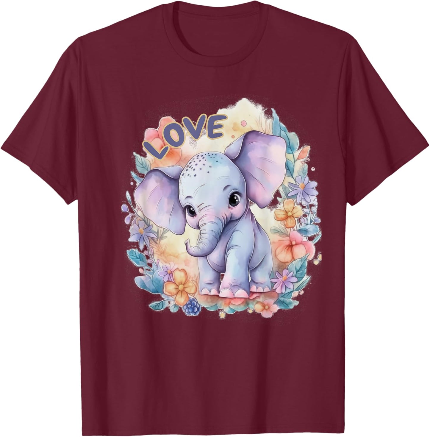 Elephant Baby Sweet Gift Girl Love Flowers T-Shirt - T-Shirt | Maroon