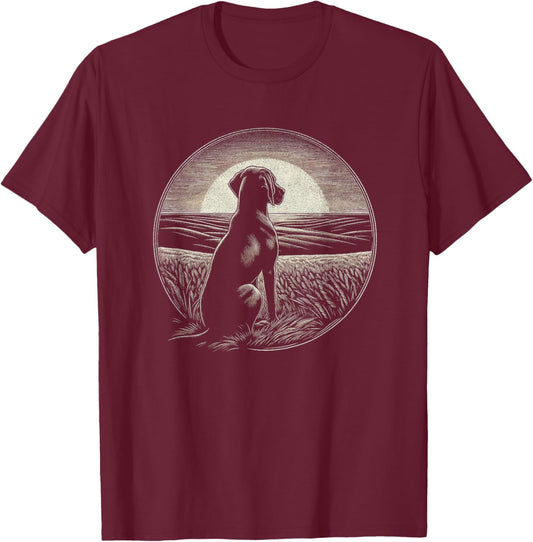 Vintage Vizsla Dog Retro Sunset Scene Art Design T-Shirt - T-Shirt | Maroon
