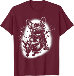 French Bulldog with Cool Paint Spots T-Shirt - T-Shirt | Maroon