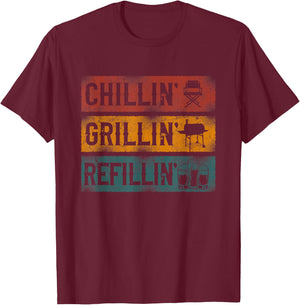 BBQ Smoker Chillin' Grillin' Refillin' T-Shirt - T-Shirt | Maroon