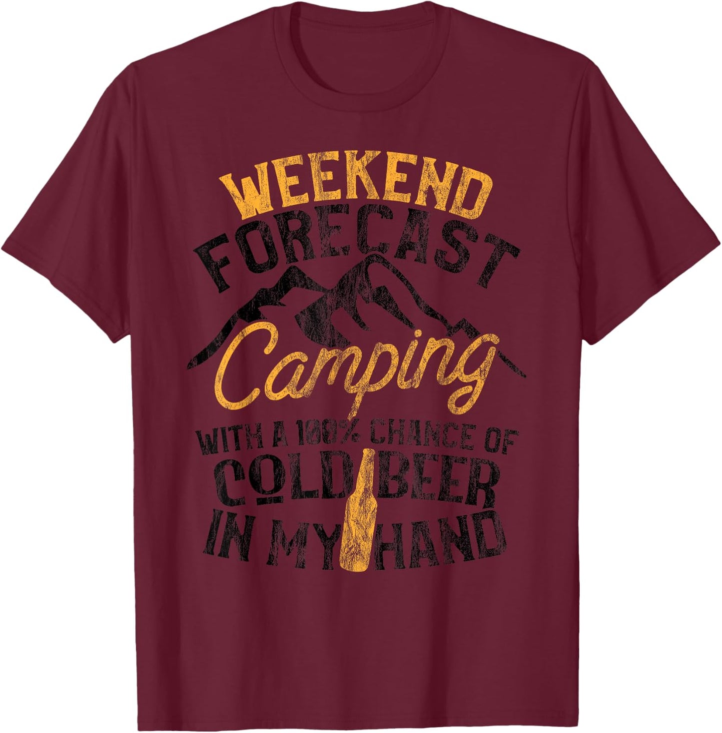 Funny Camping Weekend Forecast 100% Chance Beer T-Shirt - T-Shirt | Maroon