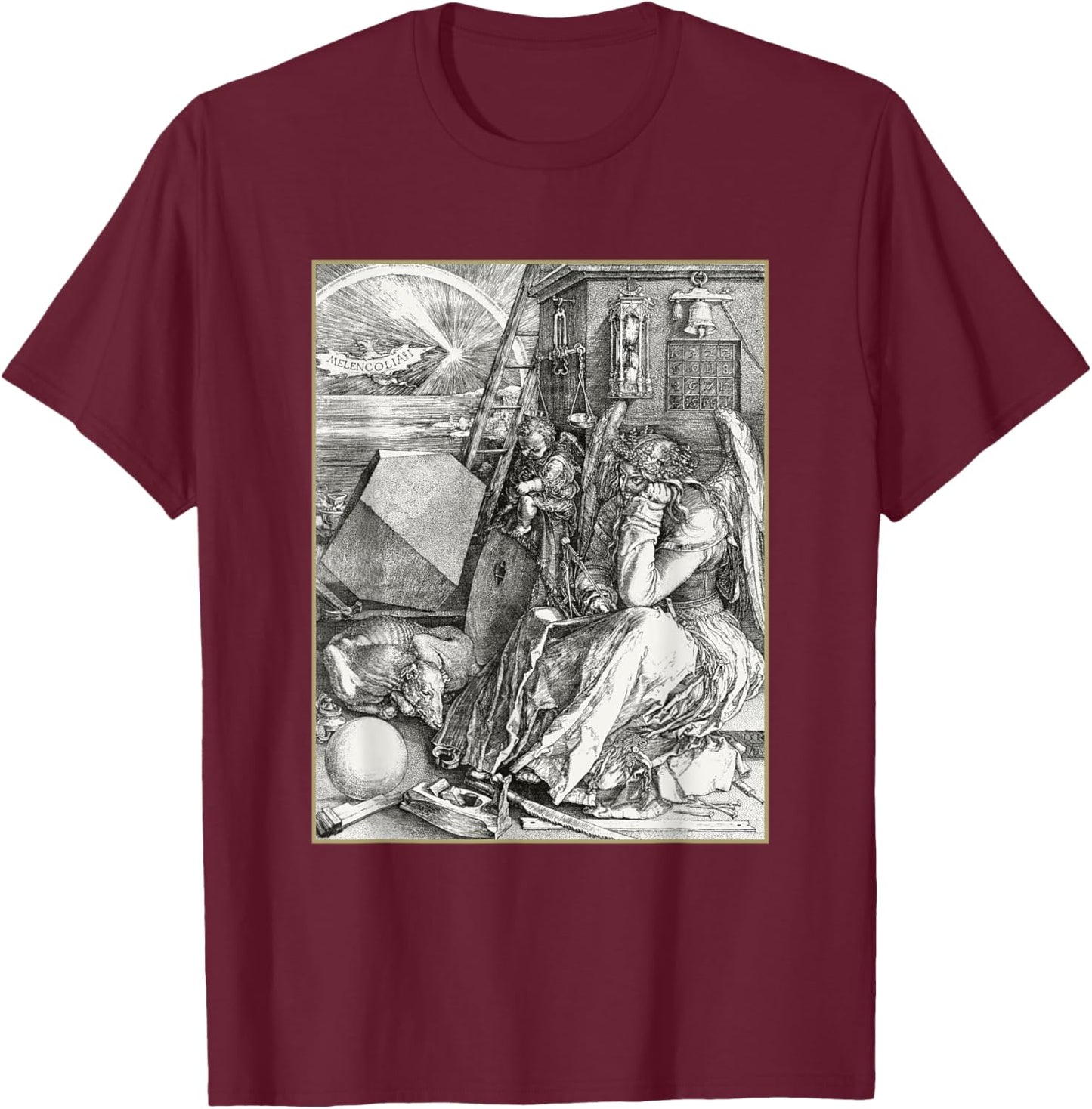 Albrecht Durer Melancolia Vintage T-Shirt - T-Shirt | Maroon