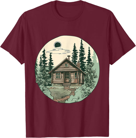 Cabin In The Forest Cottagecore Forest Aesthetic T-Shirt - T-Shirt | Maroon
