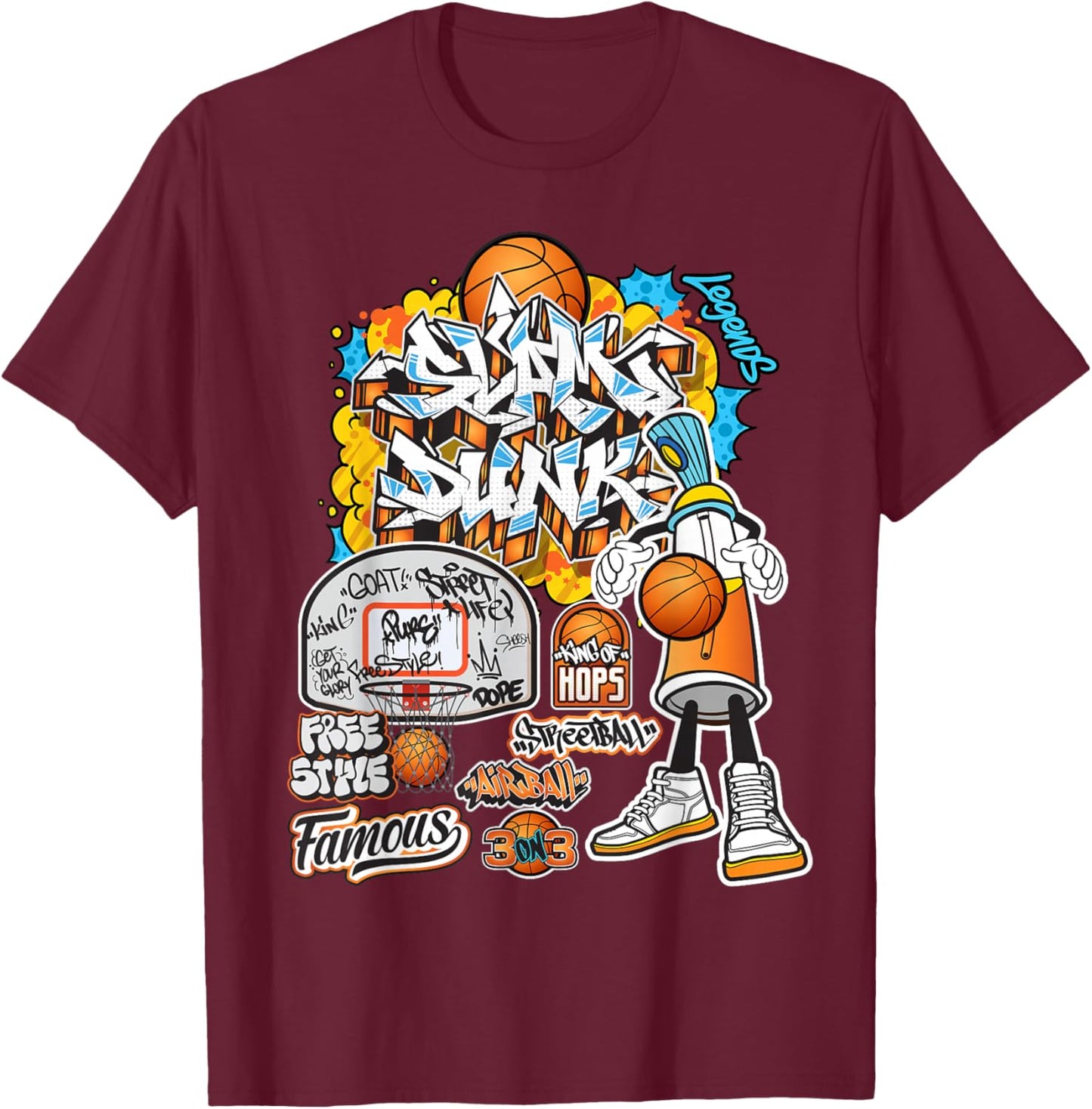 Cool Basketball Graffiti Style Illustration Graphic Designs T-Shirt - T-Shirt | Maroon