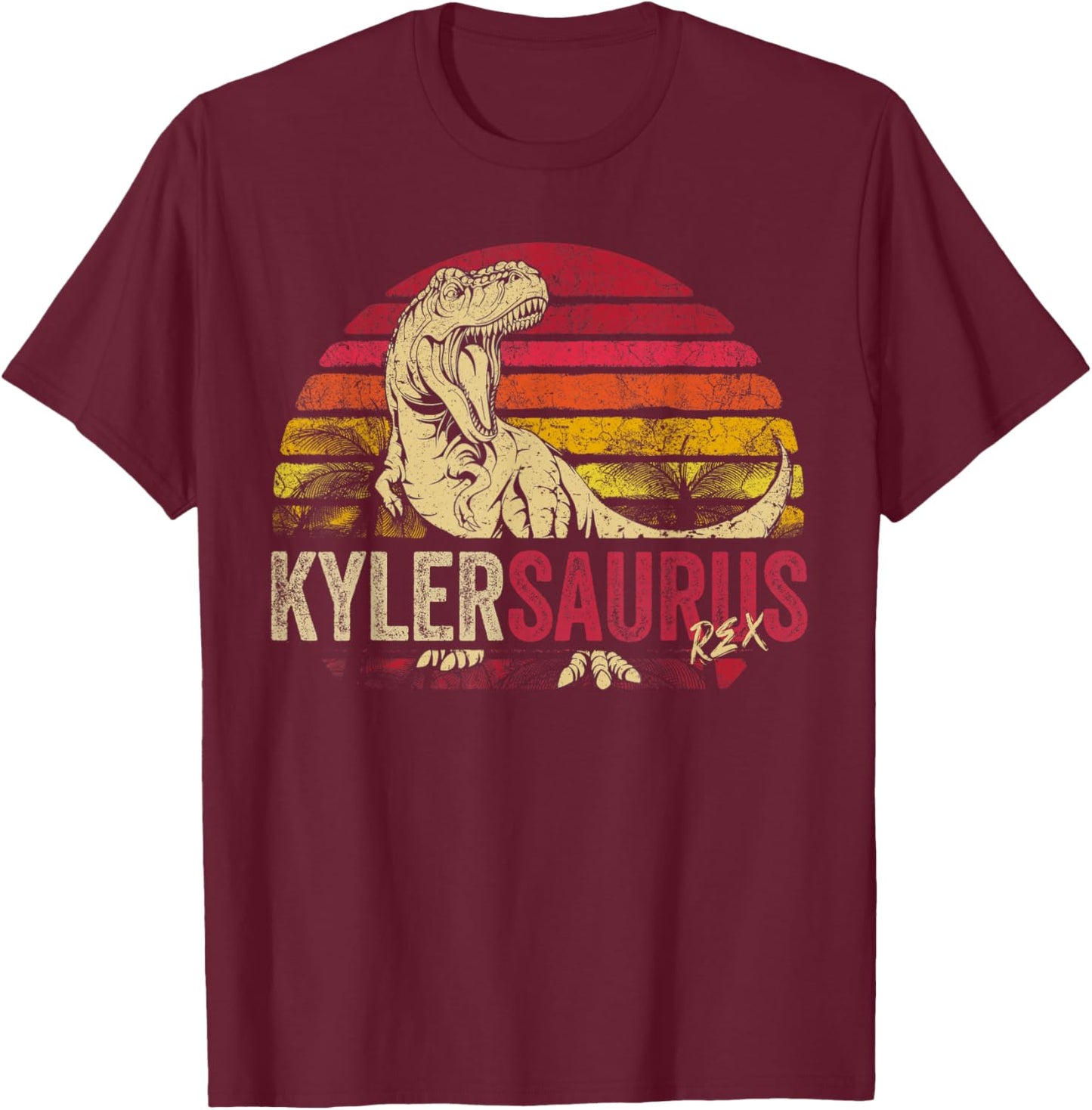 Kyler Saurus Funny Personalized Dinosaur T Rex Boys Name T-Shirt - T-Shirt | Maroon