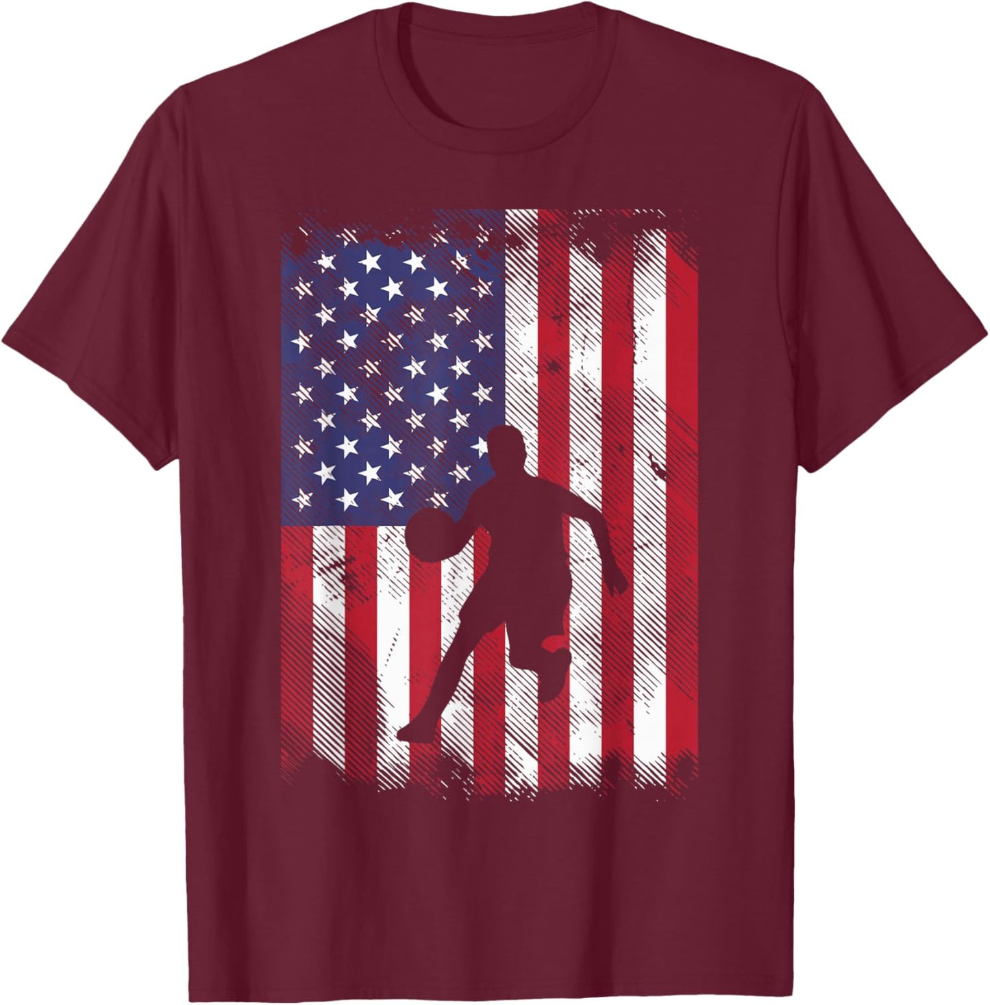US Flag Basketball Vintage Patriotic Baller Men Women Kids T-Shirt - T-Shirt | Maroon