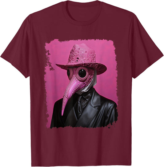 Plague Doctor Pink T-Shirt - T-Shirt | Maroon