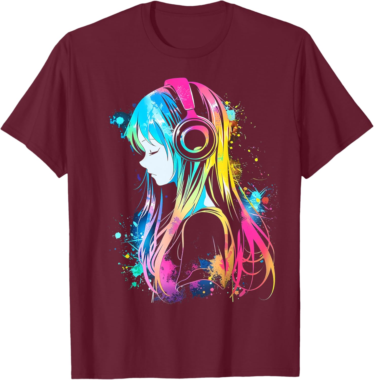 Anime Manga Graphic Headphone Art Anime T-Shirt - T-Shirt | Maroon