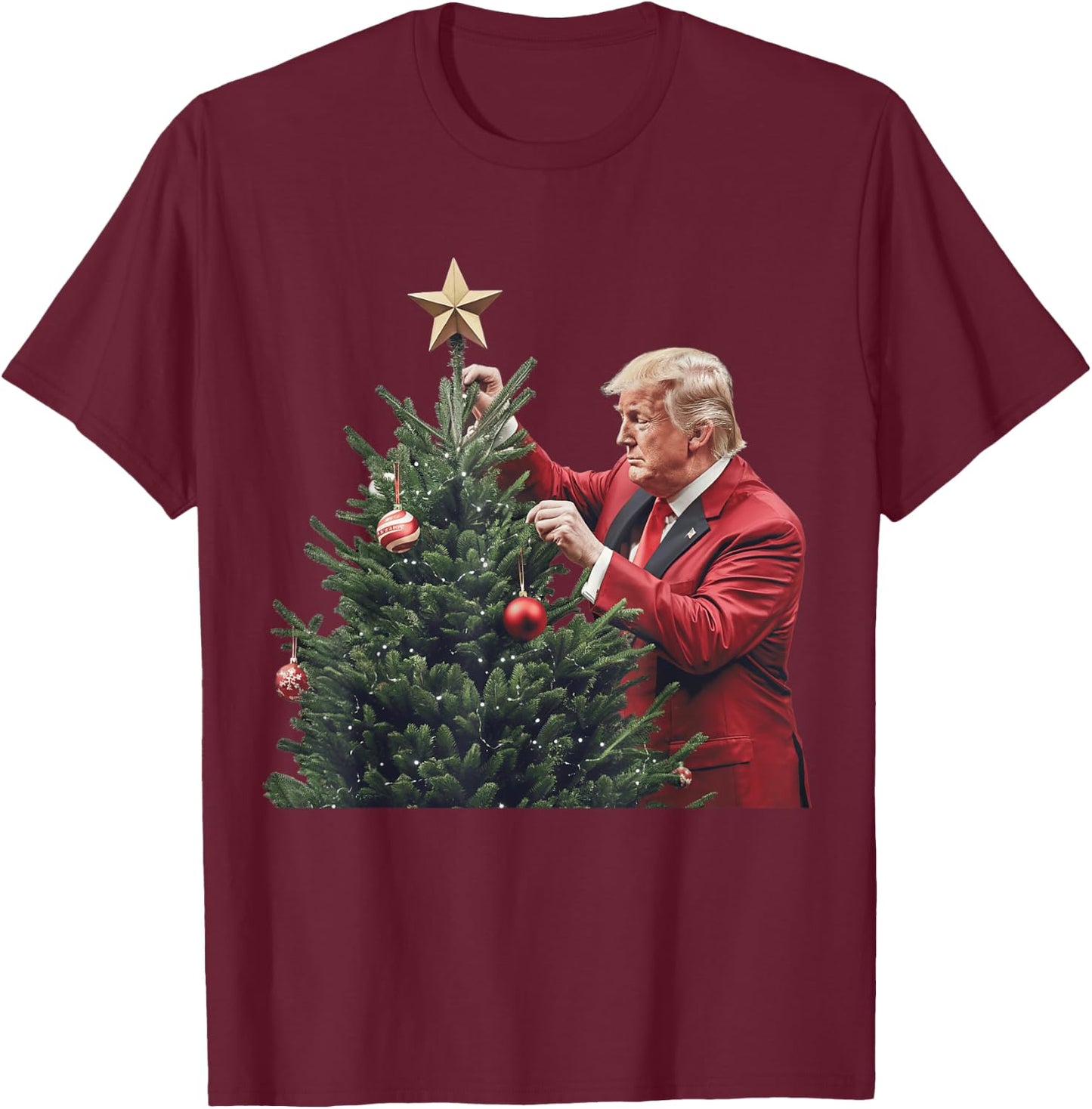 Donald Trump Traditional Christmas Tree Xmas USA President T-Shirt - T-Shirt | Maroon