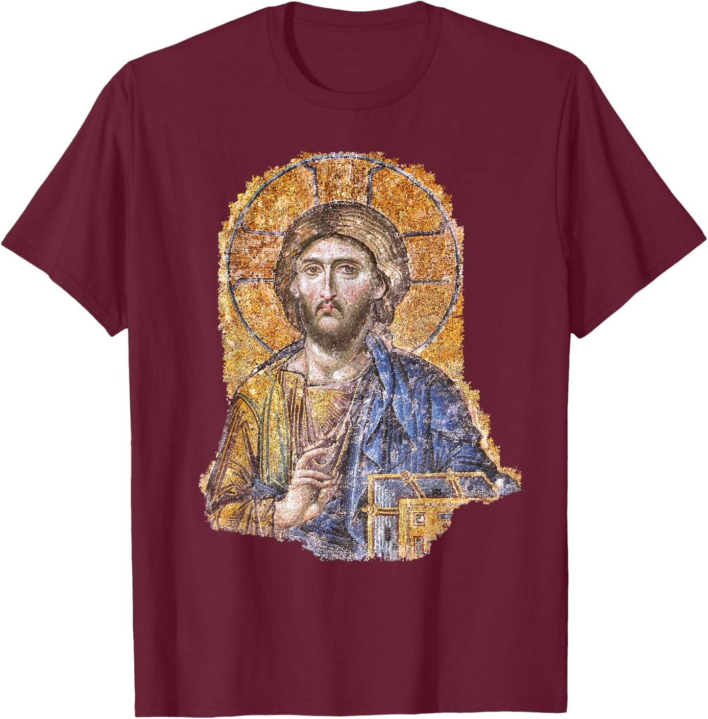 Christ Pantocrator Icon Hagia Sophia Catholic T-Shirt - T-Shirt | Maroon