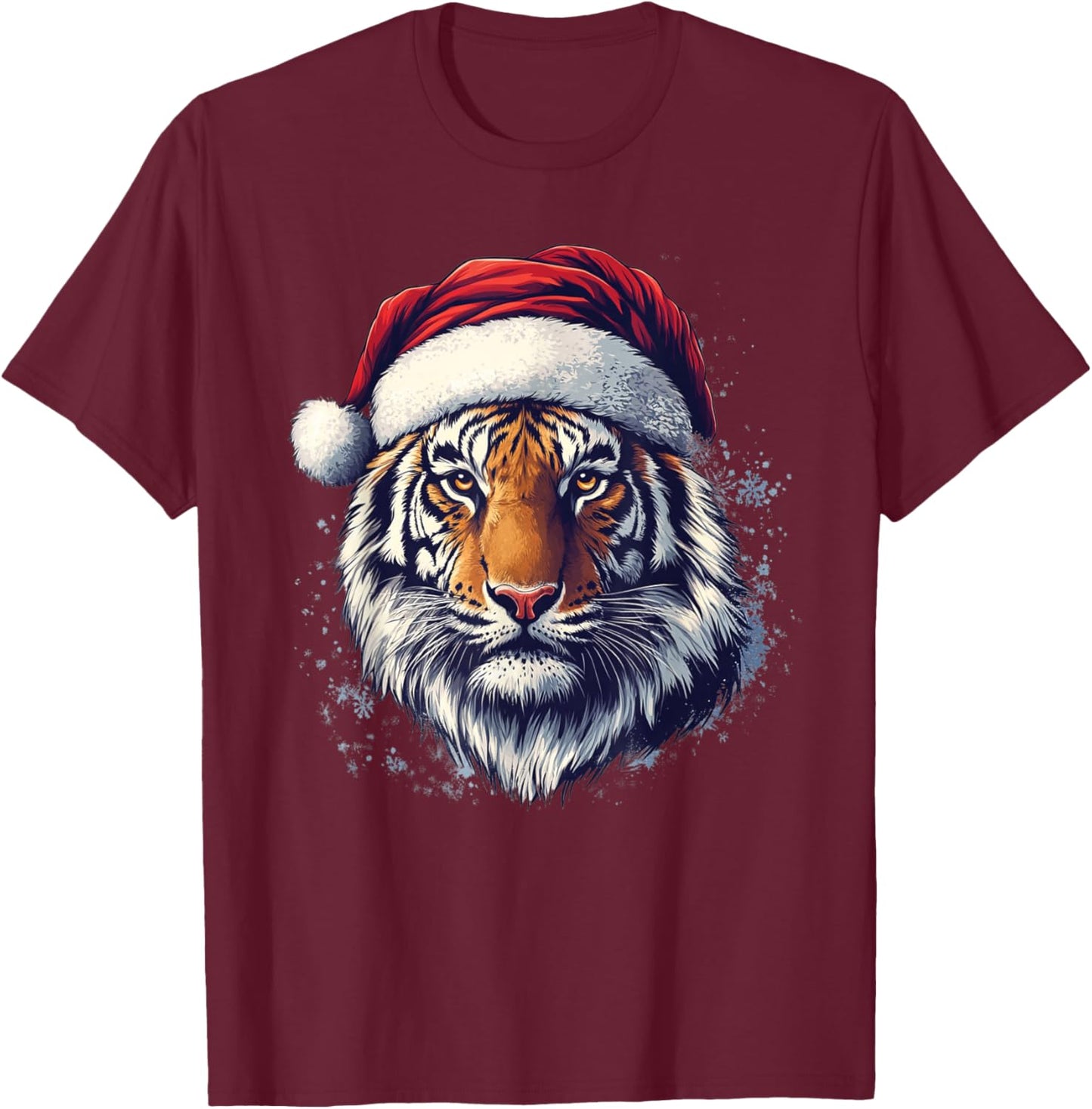Tiger Santa Hat Funny Zookeeper Tiger Lover Christmas Pajama T-Shirt - T-Shirt | Maroon