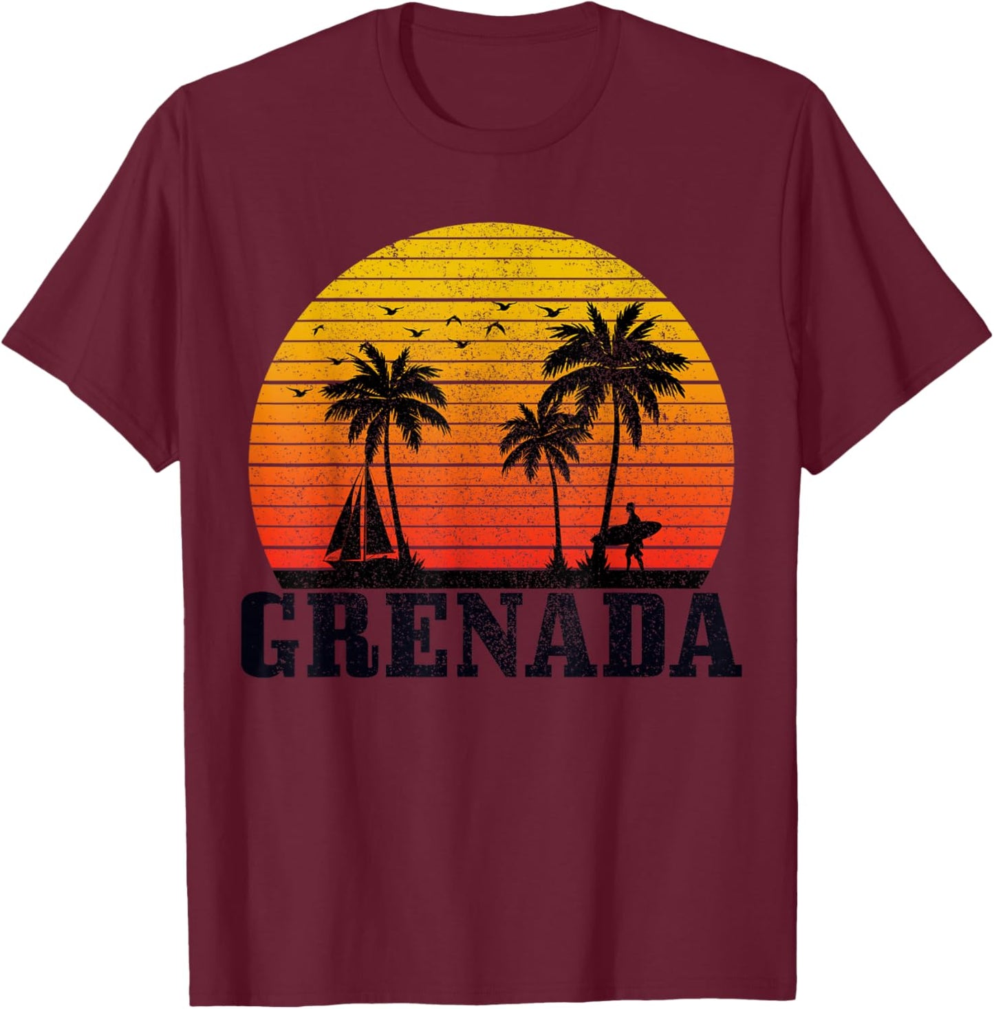 Grenada Surfer Vintage Caribbean Souvenir T-Shirt - T-Shirt | Maroon