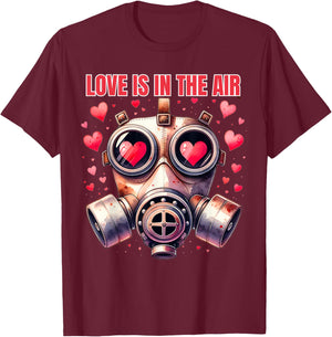 Love Is In The Air Funny Anti Valentines Day Gas Mask Funny T-Shirt - T-Shirt | Maroon