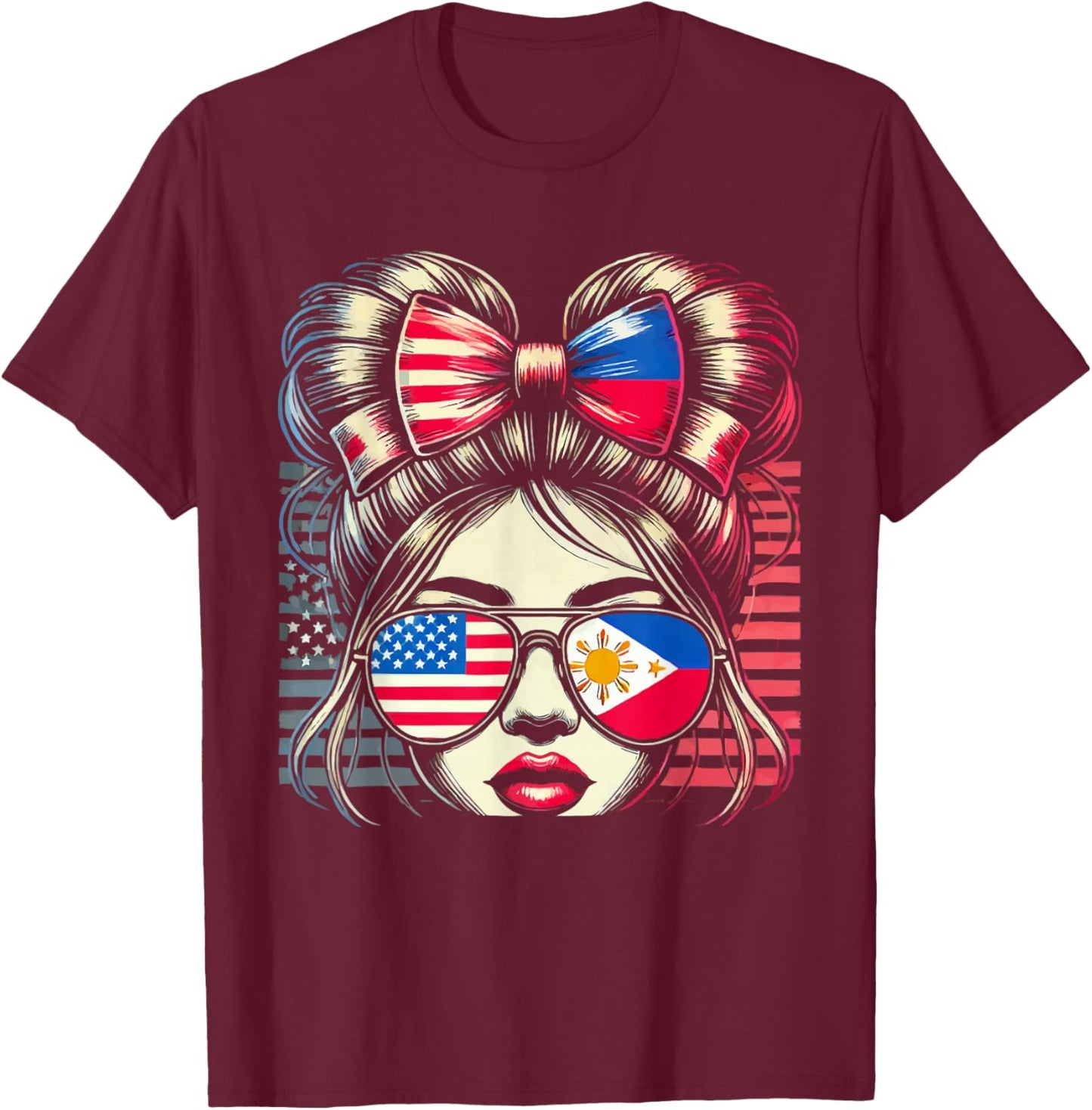 Half Filipino Half American USA Flag Philippines America T-Shirt - T-Shirt | Maroon