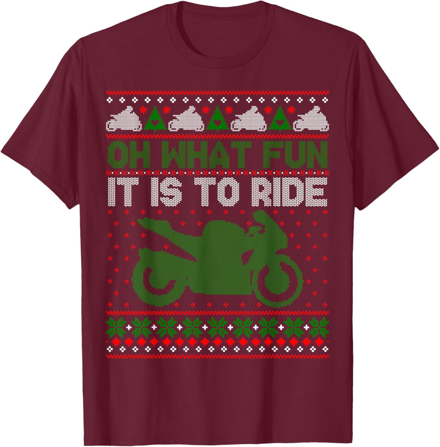 Sport Bike Motorcycle Rider Ugly Christmas Sweater Fun T-Shirt - T-Shirt | Maroon