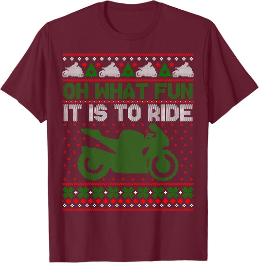 Sport Bike Motorcycle Rider Ugly Christmas Sweater Fun T-Shirt - T-Shirt | Maroon