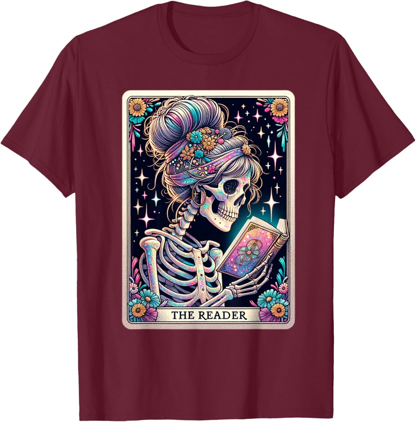 The Reader Funny Tarot Card Women Book Lover Librarian Read T-Shirt - T-Shirt | Maroon