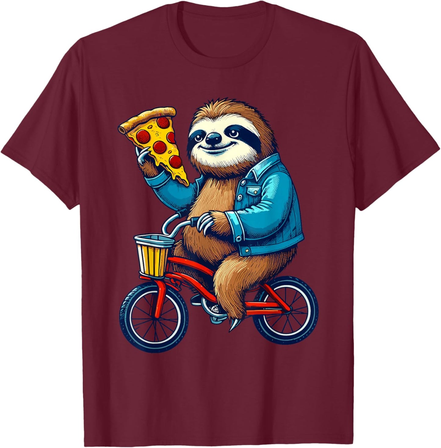 Sloth Riding a Bicycle Eating Pizza Biker Biking Boys Kids T-Shirt - T-Shirt | Maroon