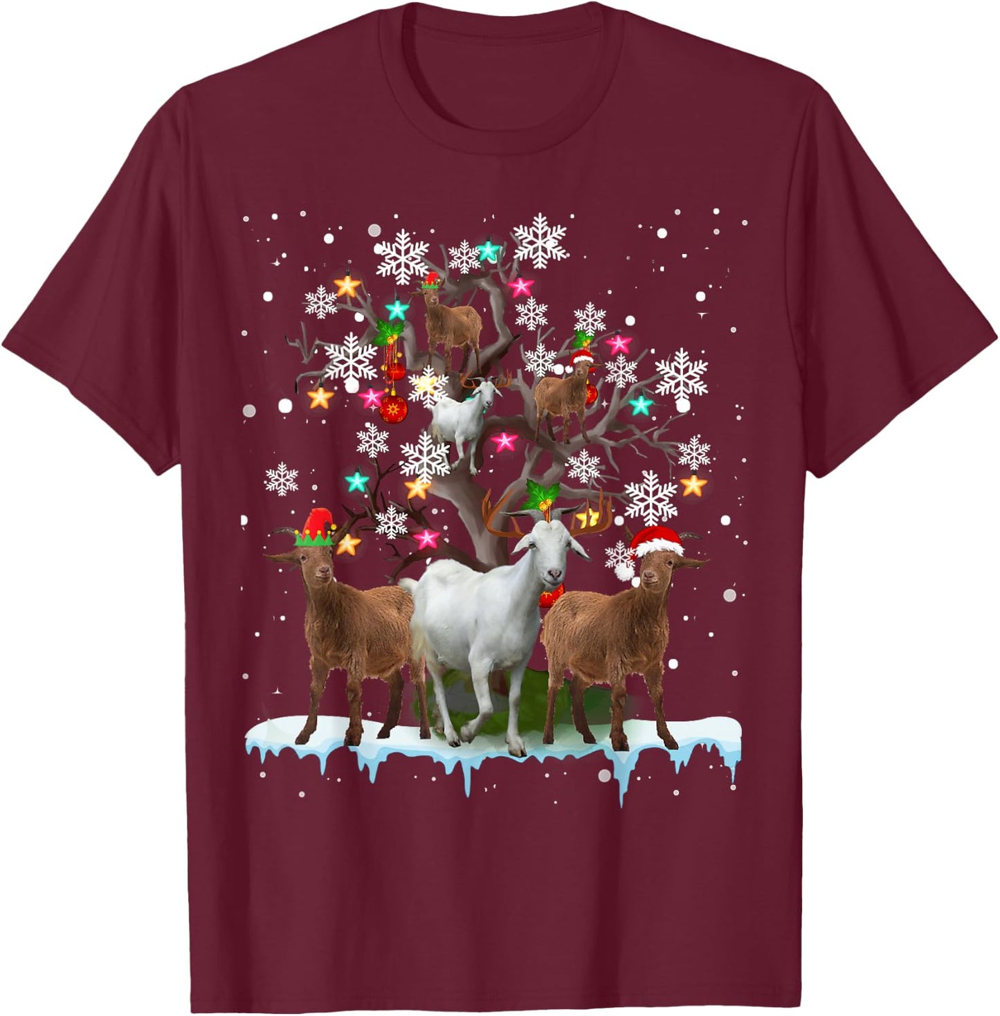 Christmas Goat On Tree Funny Santa Goat Lover Farmer T-Shirt - T-Shirt | Maroon