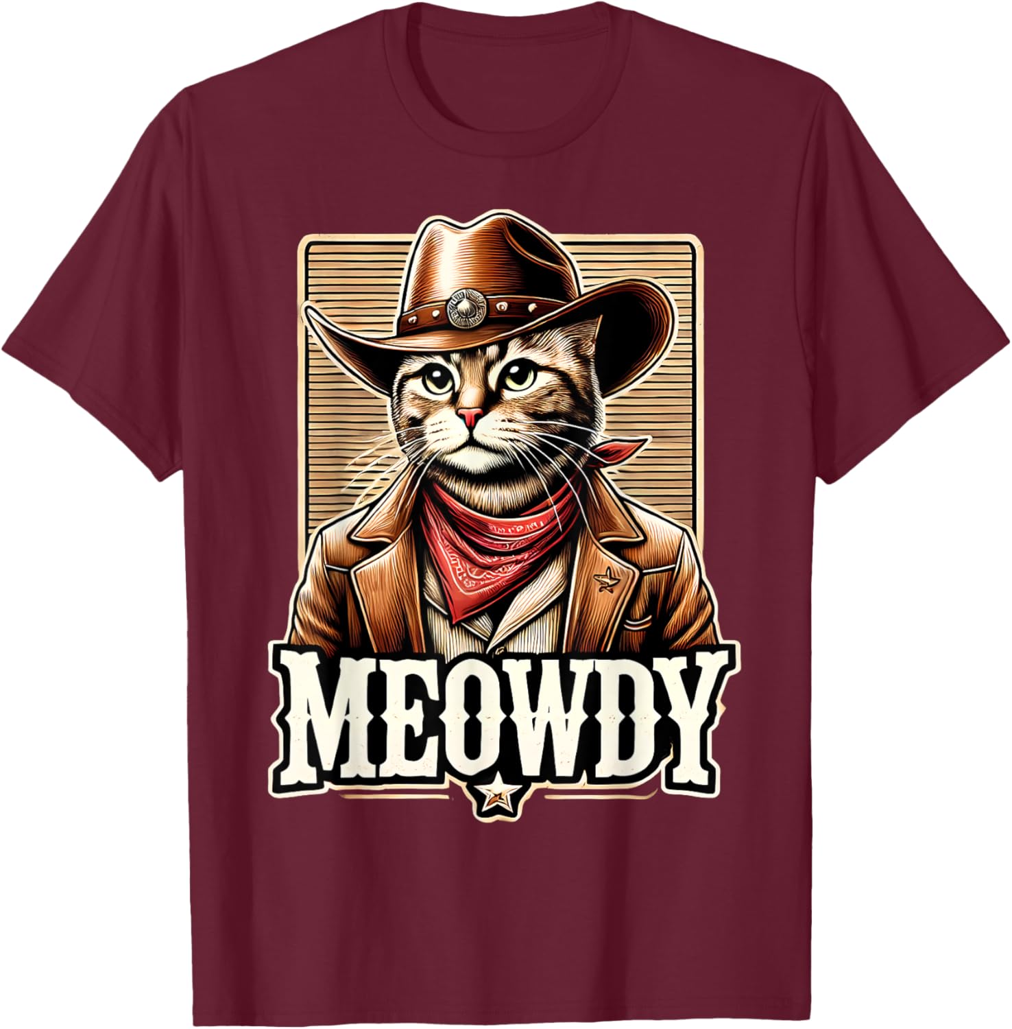Meowdy Cat Cowboy Cowgirl Meow Howdy Halloween Costume T-Shirt - T-Shirt | Maroon